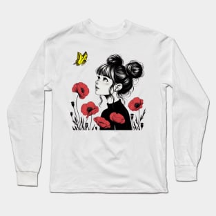 Girl with yellow butterfly Long Sleeve T-Shirt